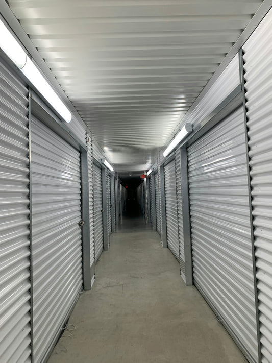 a long row of storage units in a building