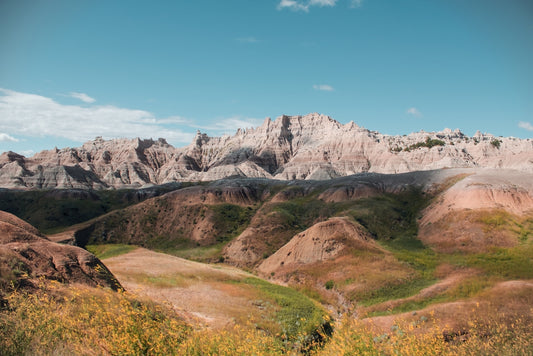 A view of a mountain range from a distance
