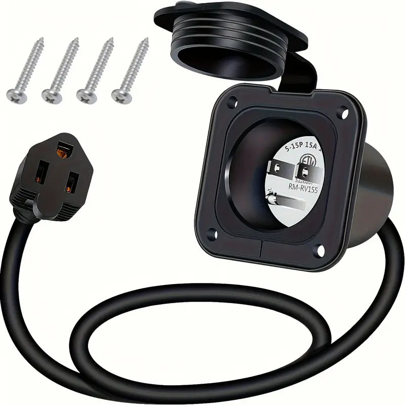 15Amp 125V AC power inlet plug with 18 inch extension cord