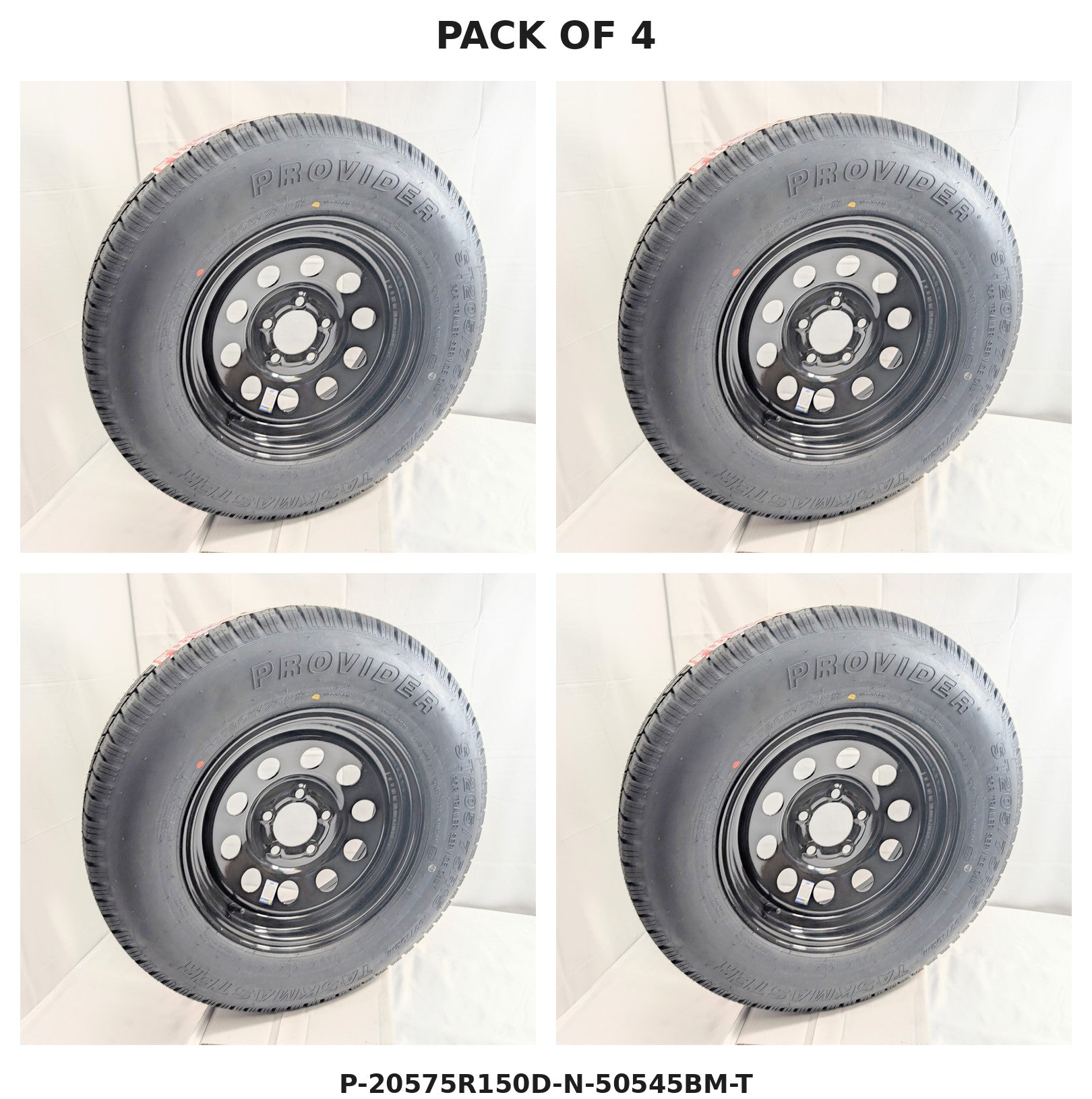 Provider 205/75R15 Load D Trailer Tire & Steel Mod Wheel – Set of 4 – Load Range D | 5 on 4.5