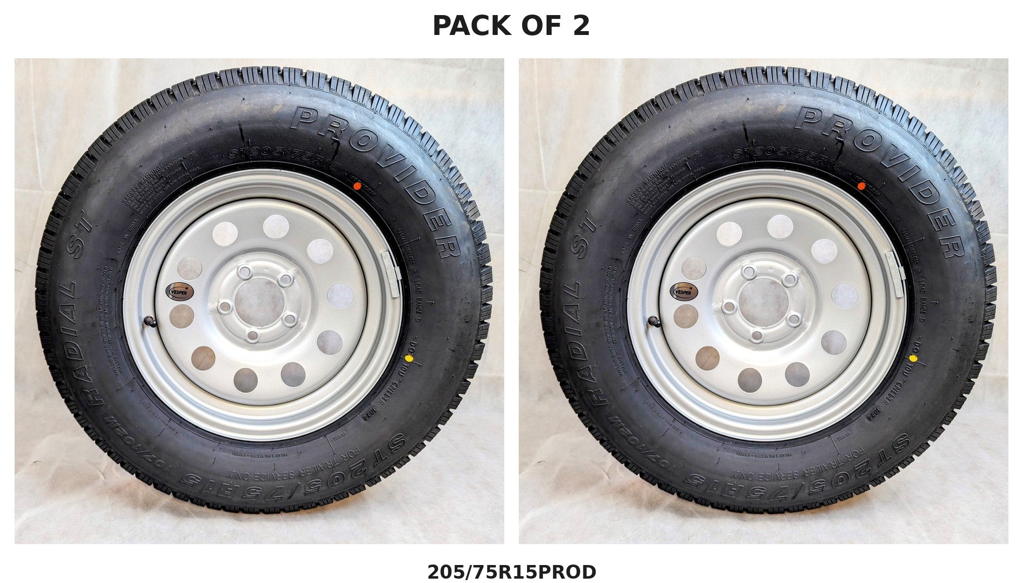 Provider 205/75R15 Trailer Tire & Steel Wheel – Set of 2 – Load Range D | 5 on 4.5