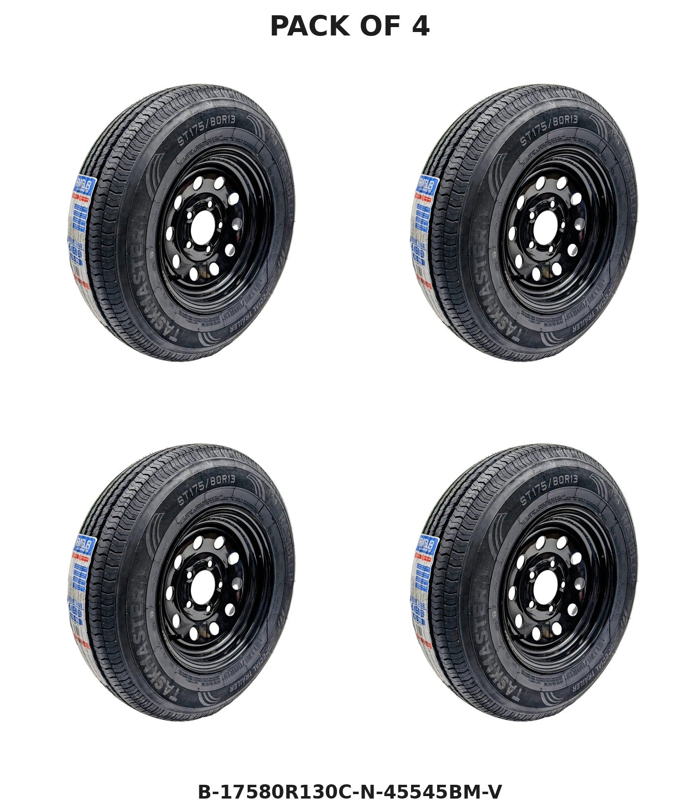 ST175/80R13 Trailer Tire & Black Mod Wheel – Set of 4 – Load Range C | 5 on 4.5