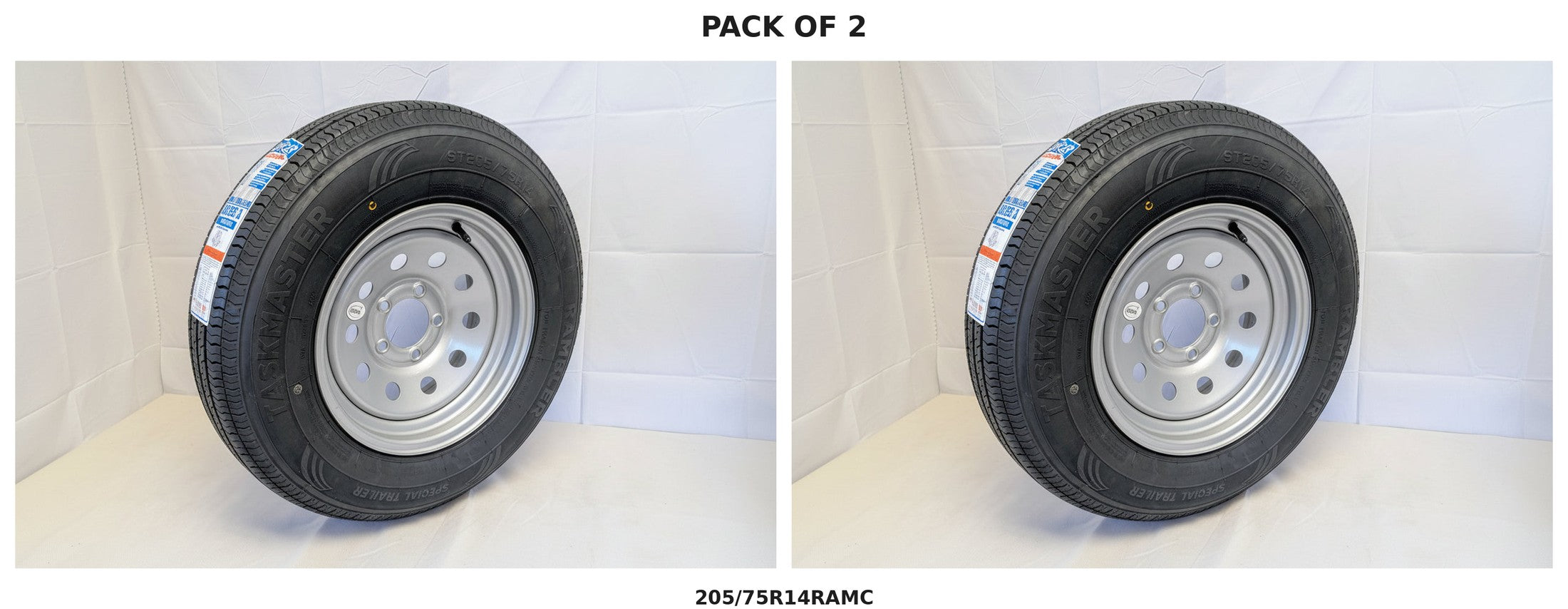 ST205/75R14 Trailer Tire & Silver Mod Wheel – Set of 2 – Load Range C | 5 on 4.5