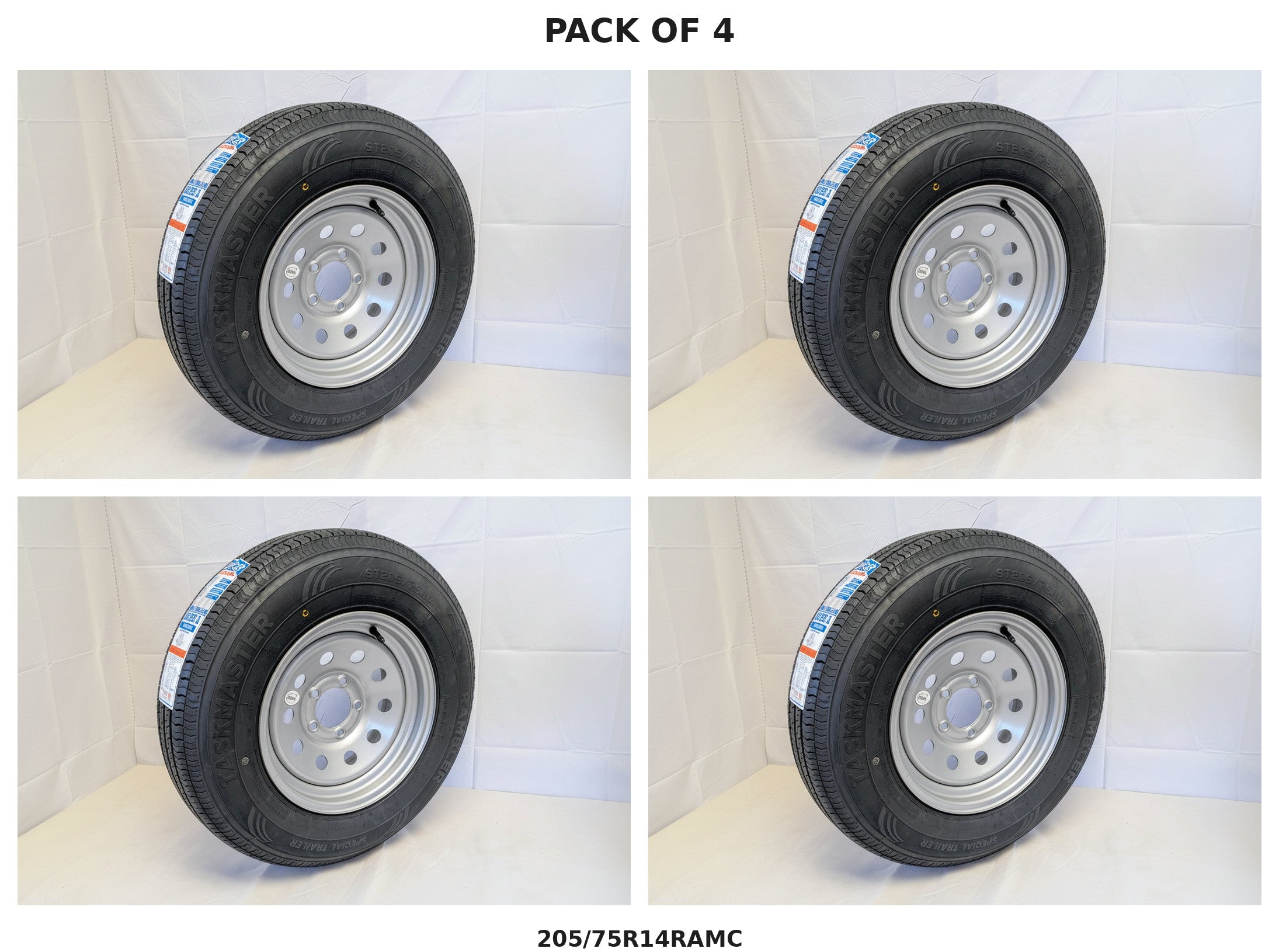 ST205/75R14 Trailer Tire & Silver Mod Wheel – Set of 4 – Load Range C | 5 on 4.5