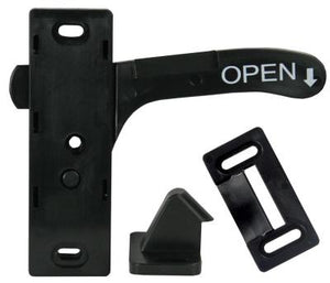 JR Products 10765 right hand screen door latch for Amerimax style RV doors with strike and mounting hardware