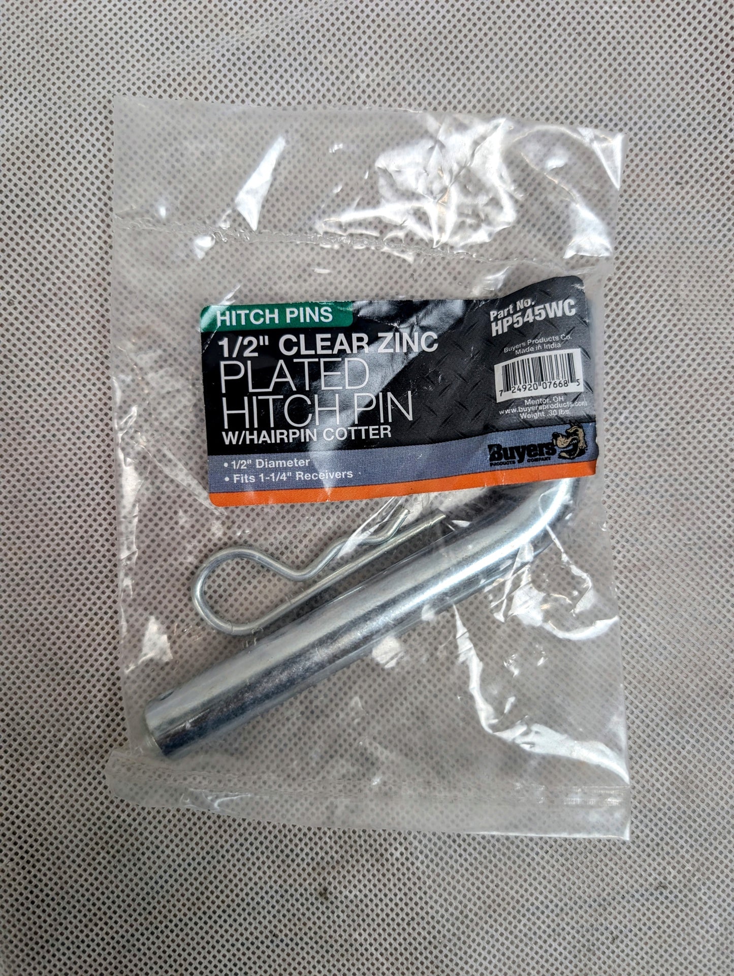 1/2 Inch Zinc Plated Trailer Hitch Pin and Clip for 1-1/4 Inch Receivers