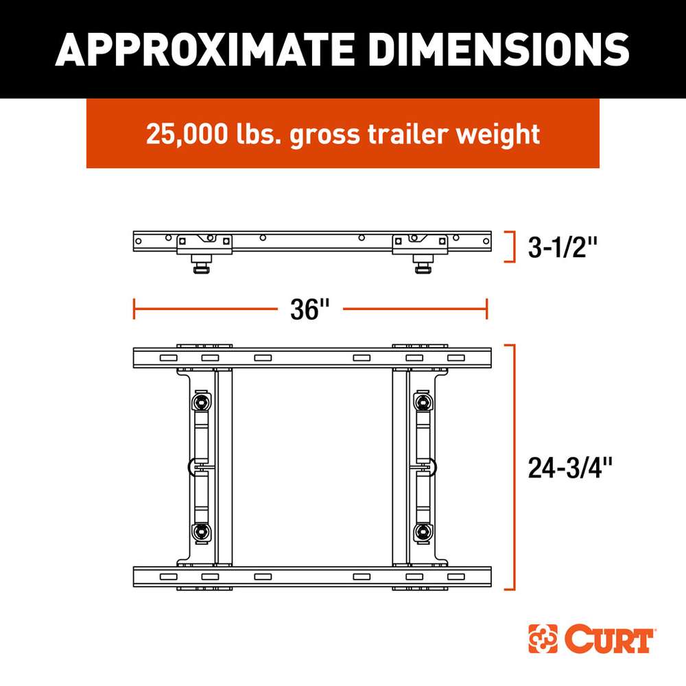 CURT 16027 Puck System 5th Wheel Adapter with Rails, Select Chevy, Ford, GMC, 25K #16027