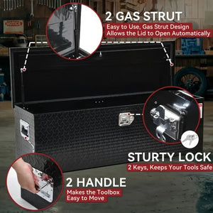 48 Inch Black Aluminum Diamond Plate, Heavy Duty Waterproof Tongue Storage Organizer box