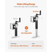 Trailer Jack Bolt-on Trailer Tongue Jack 2000 lbs Dynamic Load 10" Travel - 2000 lbs - alternate angle | AAA Trailer