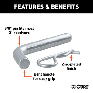CURT Trailer Hitch Pin: 2 in Compatible Hitch Size, 5/8 in Pin Dia, III/IV/V, 5 in Overall 21500 lbs