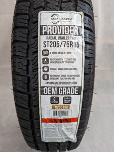 ST 205/75R15 Provider Load Range D Trailer Tire 8 ply 15