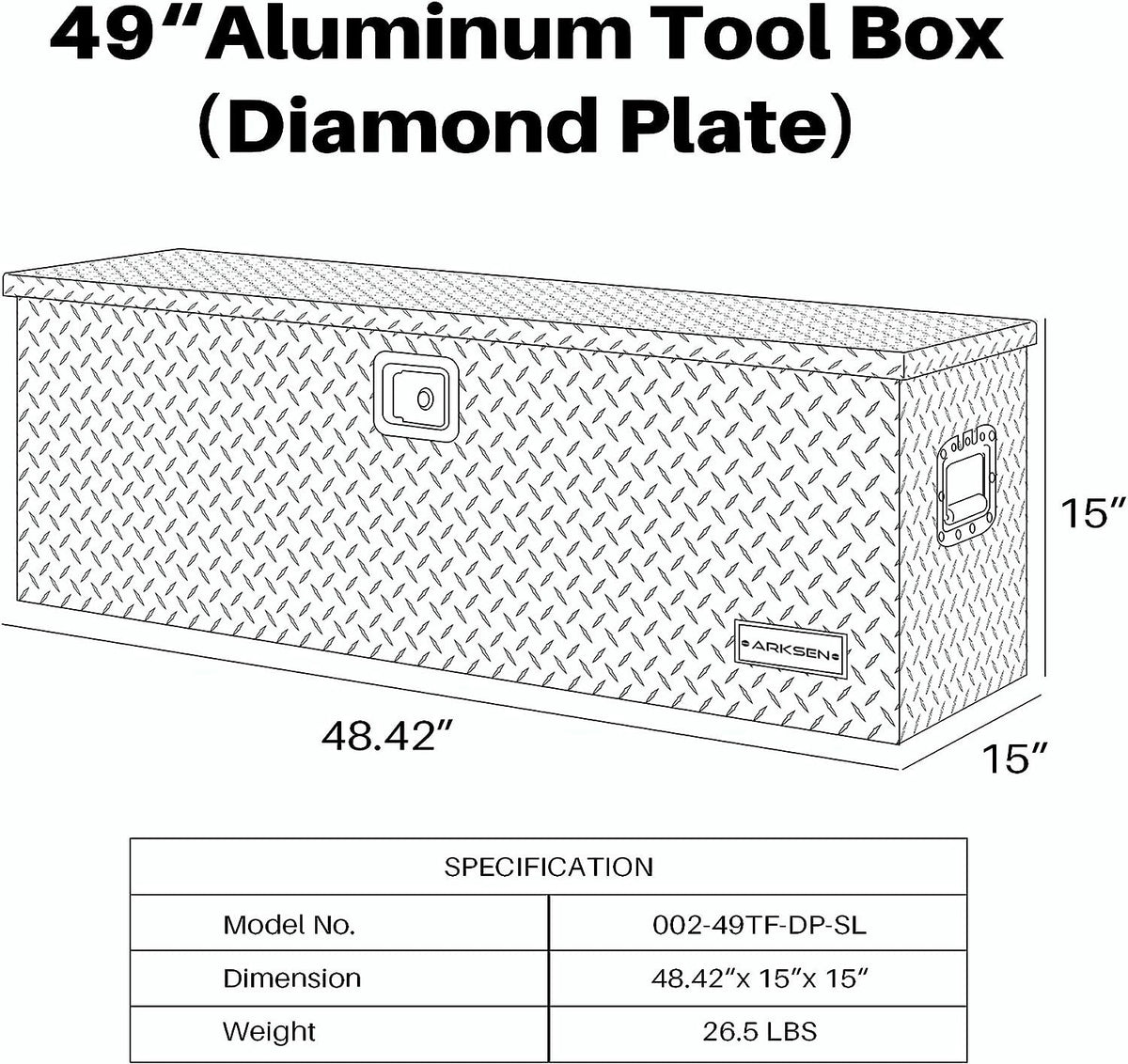 49 Inch Aluminum Diamond Plate Tool Box, Heavy Duty Waterproof Tongue Storage Organizer box