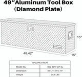 49 Inch Aluminum Diamond Plate Tool Box, Heavy Duty Waterproof Tongue Storage Organizer box