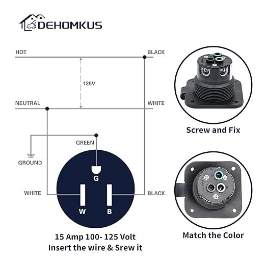 15 Amp Flanged Power Inlet Port 120V RV Shore Plug, NEMA 5-15,  Male Receptacle Outlet