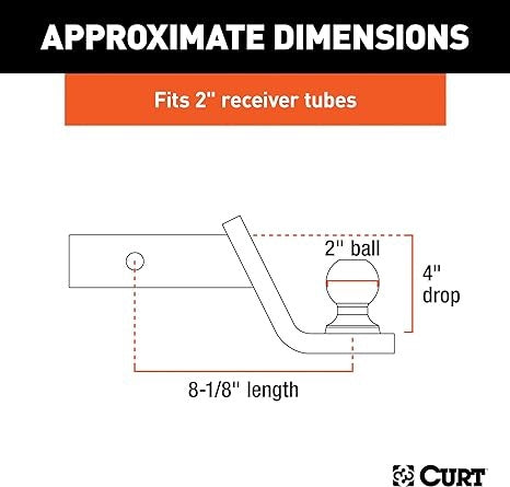 CURT 45154 Mount 2" Ball & Pin, 2" Receiver, 7,500 lbs, 4"Drop