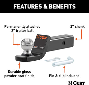 CURT 45134 Fusion Trailer Hitch Mount with 2-Inch Ball & Pin, Fits 2-In Receiver, 7,500 lbs, 2