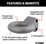 CURT 48601 Black Steel Pintle Hitch Lunette Ring 3-Inch ID, 12,000 lbs, Channel Mount Required,