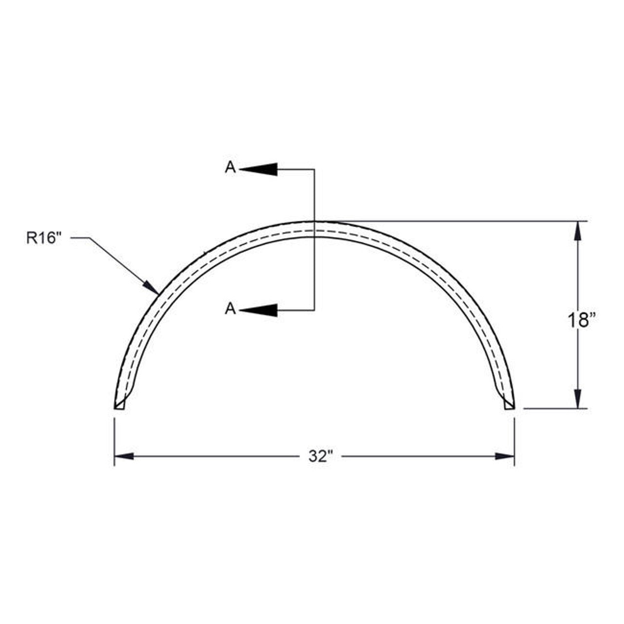 32x10-3/4 Smooth Aluminum Single Axle Round Trailer Fender - One Fender