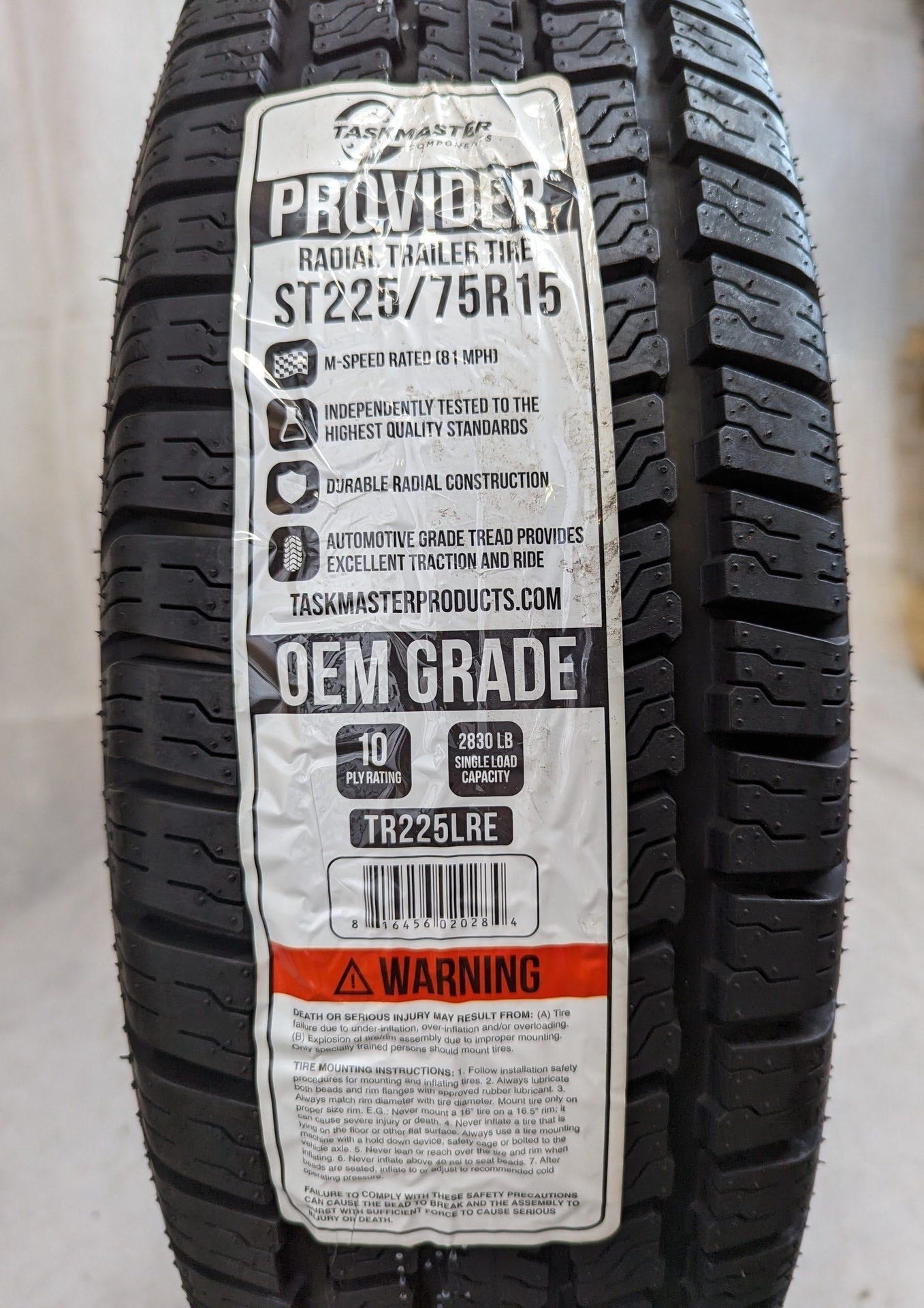 Provider 225/75R15 Load Range E 10 ply Trailer Tire Only