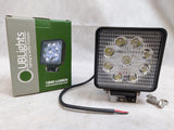 LED Work Lamp, 4" Square, 9-Dio x 3W, 1,800Lm, Flood Beam