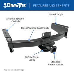 Ultra Frame® Class 4 Trailer Hitch, 2 Inch Square Receiver, Black, Compatible with Chevrolet C1500, C2500, C3500, K1500, K2500, K3500 : GMC C1500, C2500, C3500, K1500, K2500, K3500