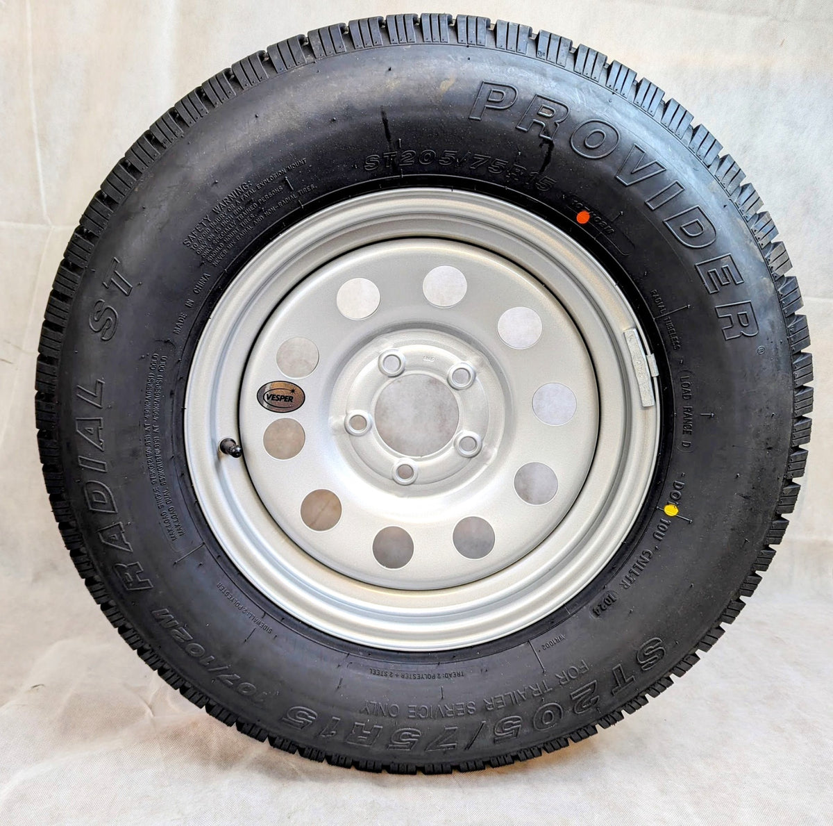 Provider ST205/75R15 Radial Trailer Tire w/ 15" Vesper Silver Mod Wheel - 5 on 4.5 - LR D