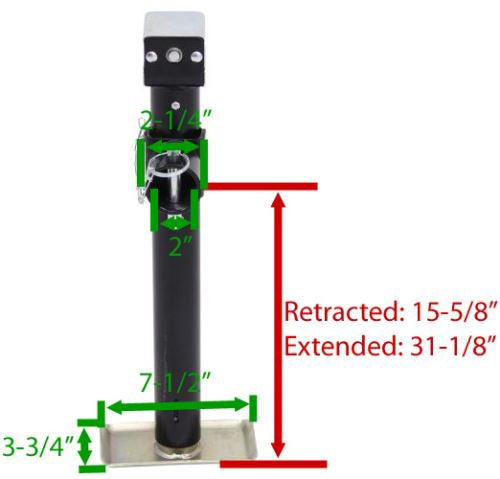 Round, Pipe Mount Swivel Jack w/ Footplate - Weld On - Sidewind - 15-1/2" Travel - 5000lb.