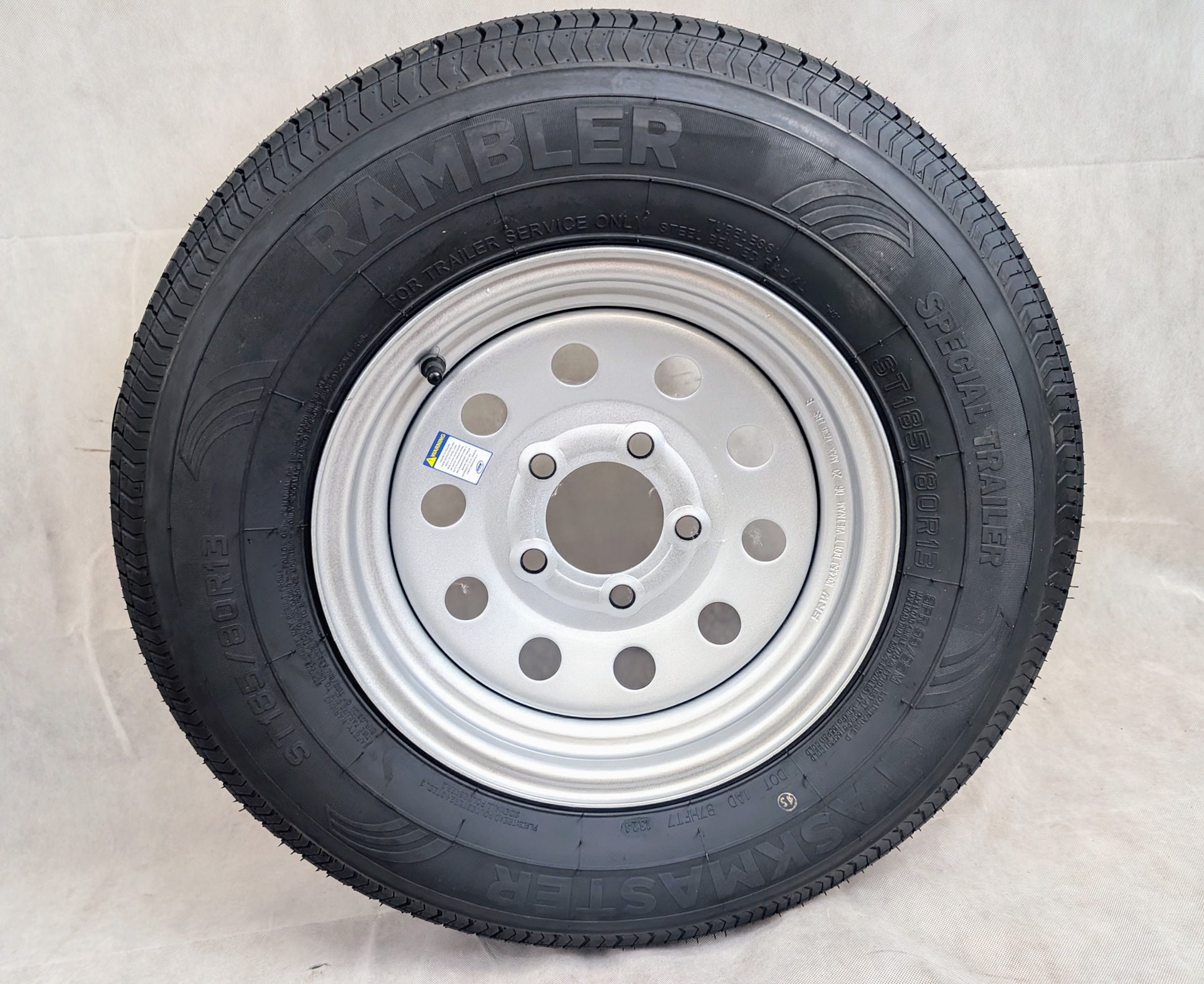 185/80R13 Rambler ST  Radial Trailer Tire Load C Silver Mod Wheel