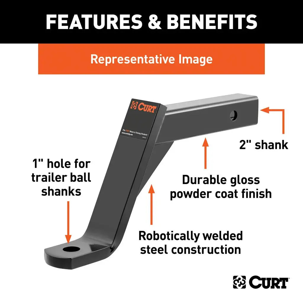 Curt 45090 Lifted Truck Trailer Hitch Mount , Fits 2-in Receiver, 5,000 lbs, 8-Inch Drop, Black
