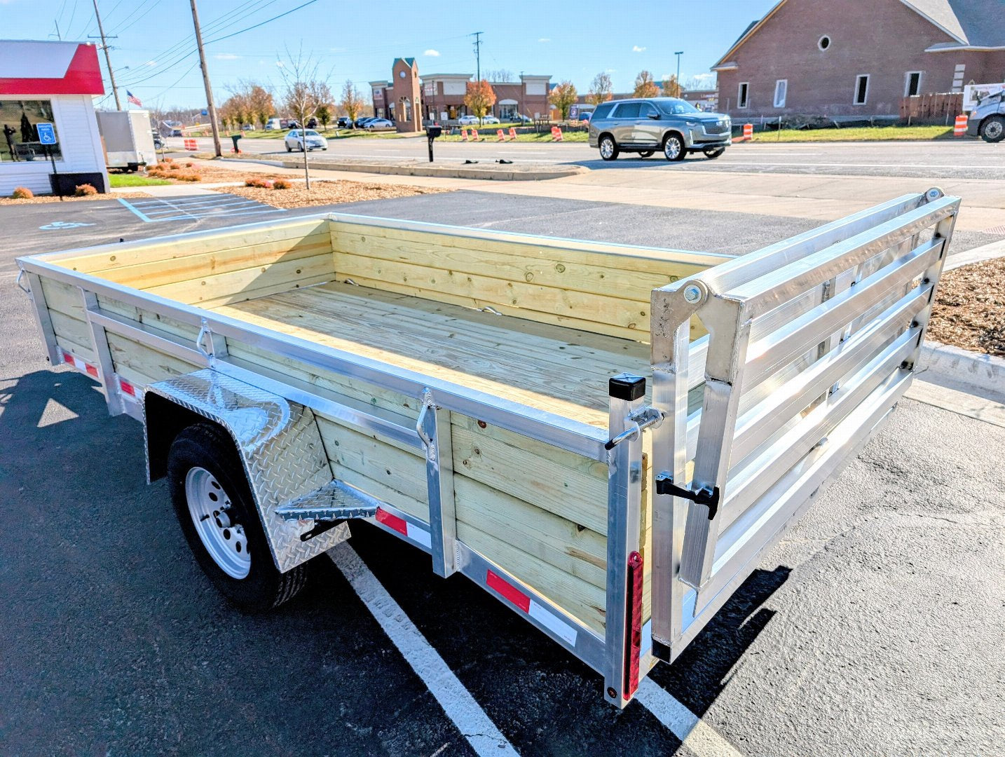 New Silver Ox 6x12 Single Axle Woody  3 Board Aluminum Utility Trailer with Dovetail, Bi fold Gate,  and Extra Tie Downs