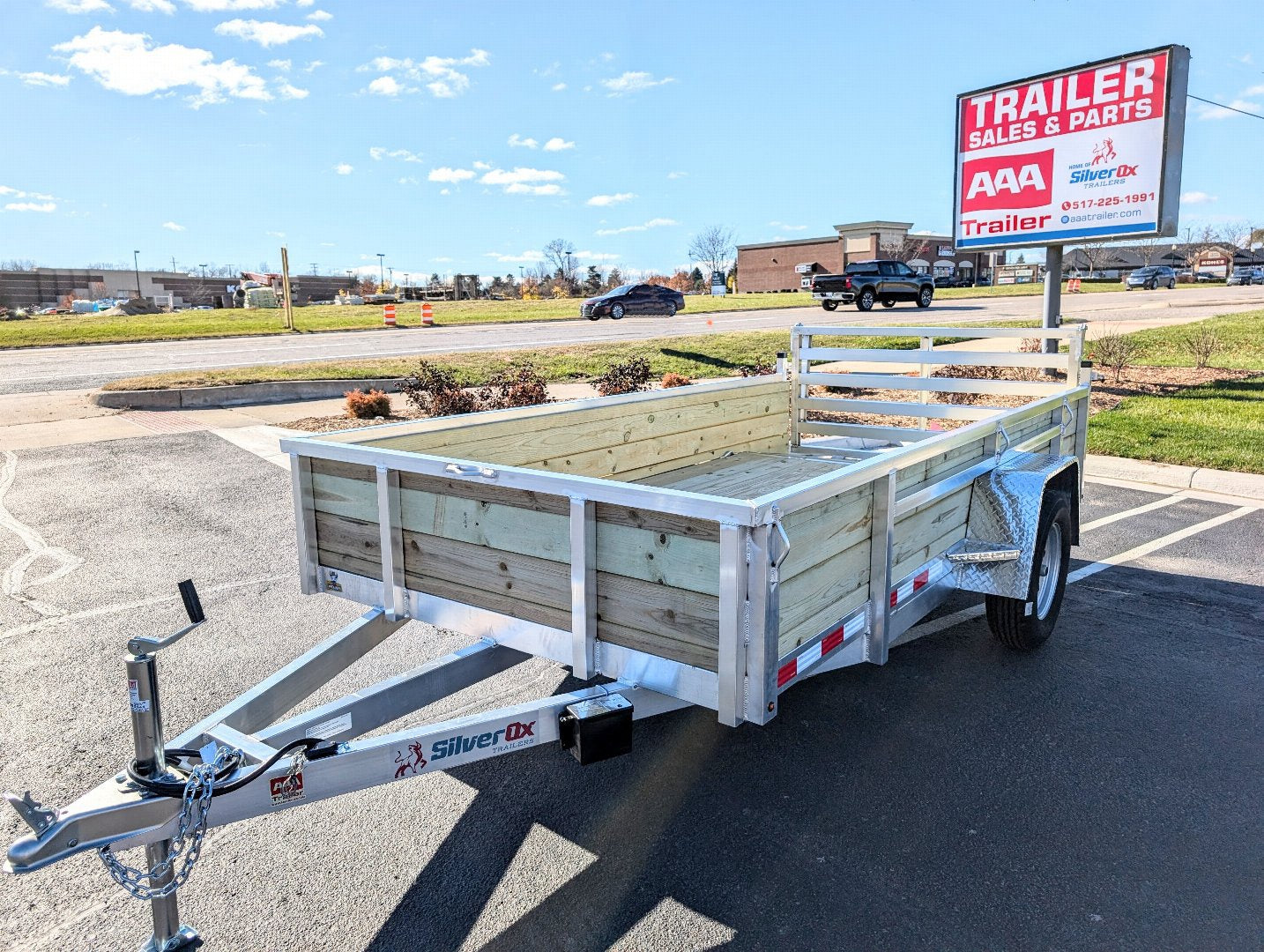 New Silver Ox 6x12 Single Axle Woody  3 Board Aluminum Utility Trailer with Dovetail, Bi fold Gate,  and Extra Tie Downs