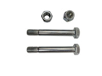 Two cap screws and two nylock nuts, likely made of steel or another durable metal, displayed against a plain background.