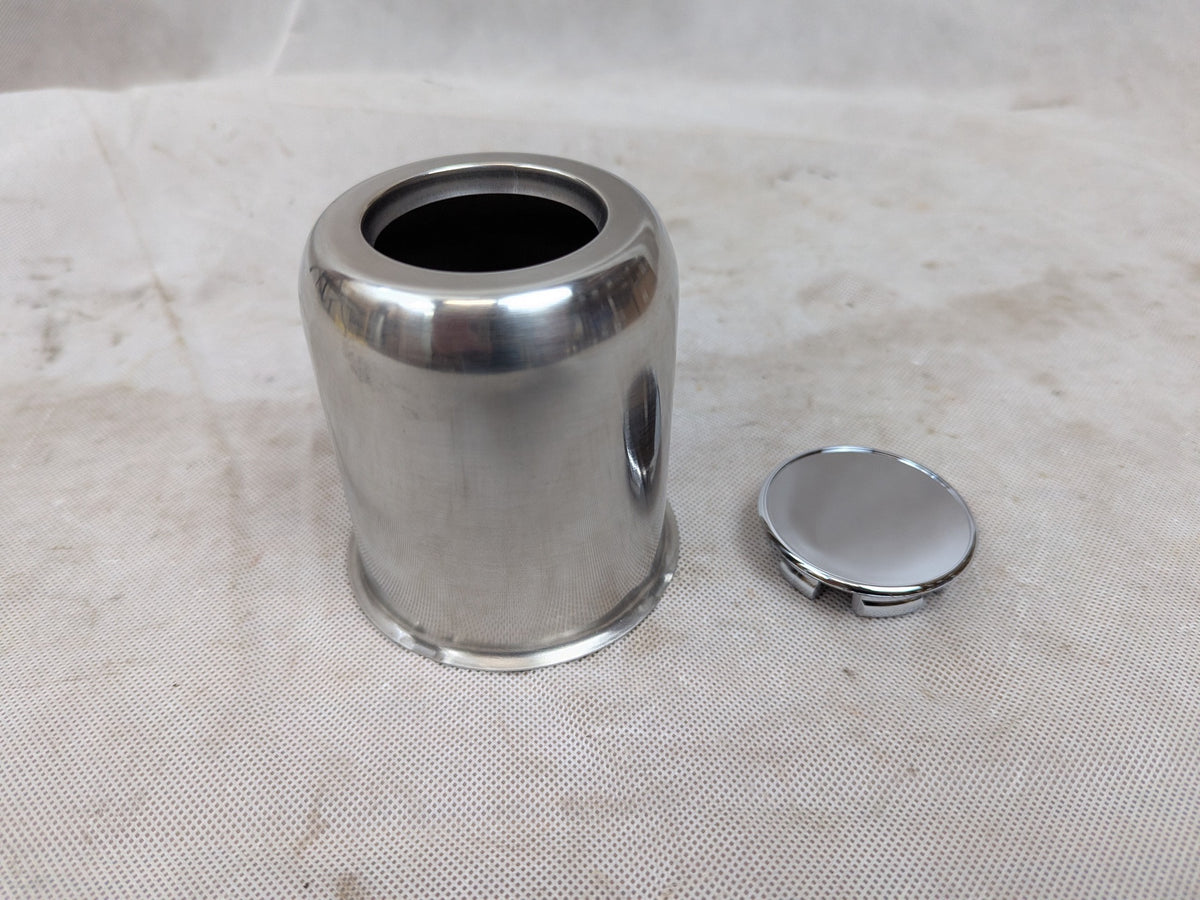 Stainless Trailer Wheel Center Caps Push Through 3.19" Bore 3.62" Tall Top Removable Hub Cap