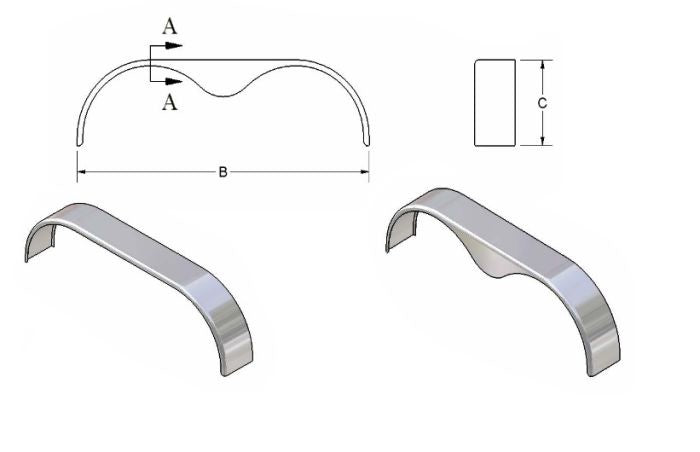 Aluminum Tandem Fender 9x72x20 Smooth Teardrop