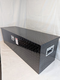 48 Inch Black Aluminum Diamond Plate, Heavy Duty Waterproof Tongue Storage Organizer box - close-up view | AAA Trailer