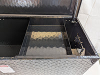 48 Inch Black Aluminum Diamond Plate, Heavy Duty Waterproof Tongue Storage Organizer box - close-up view | AAA Trailer