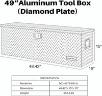 49 Inch Aluminum Diamond Plate Tool Box, Heavy Duty Waterproof Tongue Storage Organizer box - component detail | AAA Trailer