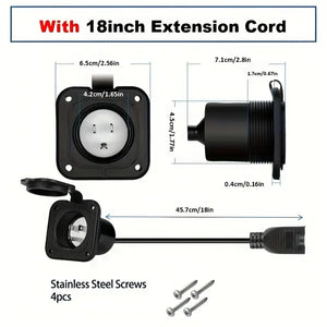 15Amp 125V AC power inlet plug with 18 inch extension cord