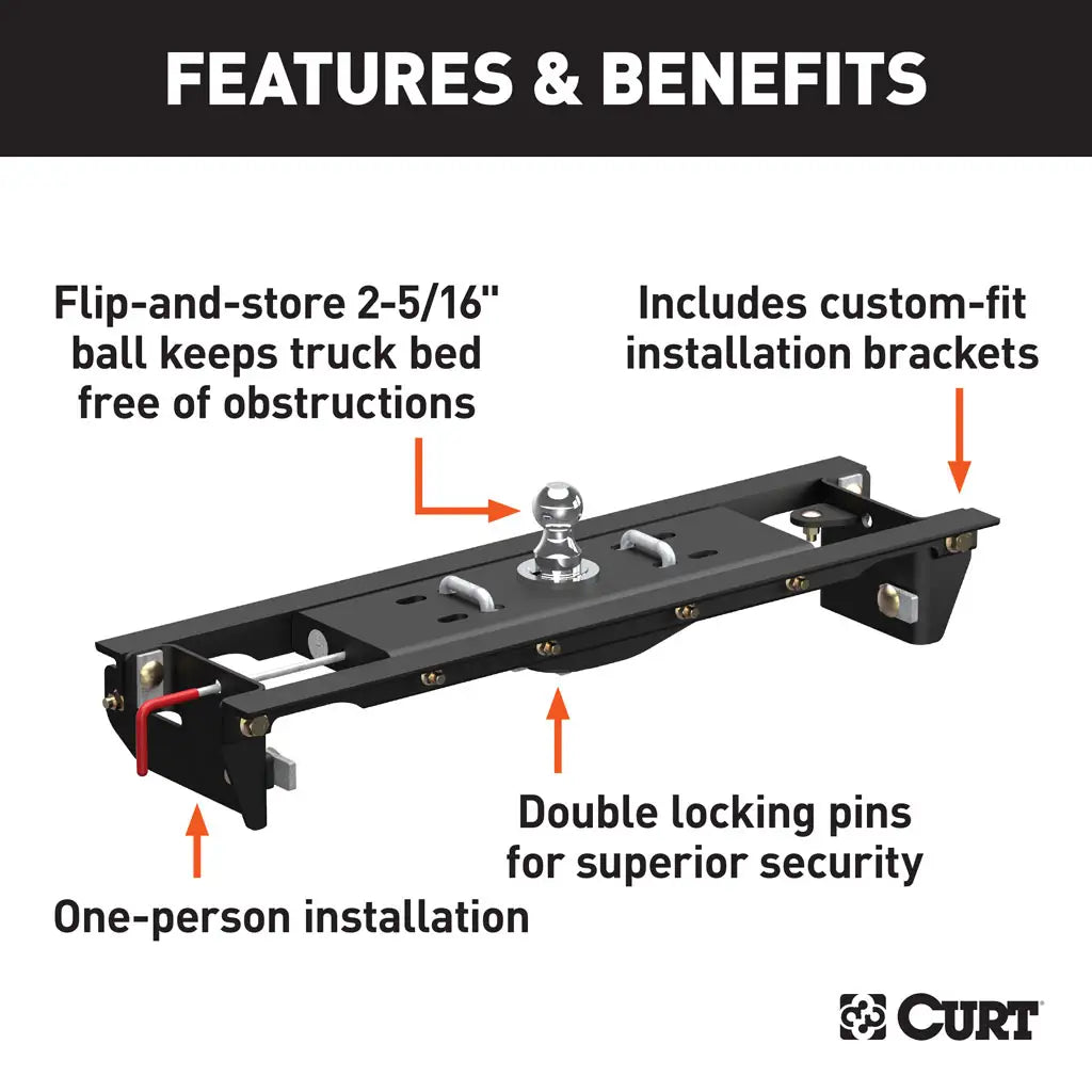 Curt 60683 Double Lock EZ Gooseneck Hitch Kit with Brackets, Select Ford F-250, F-350