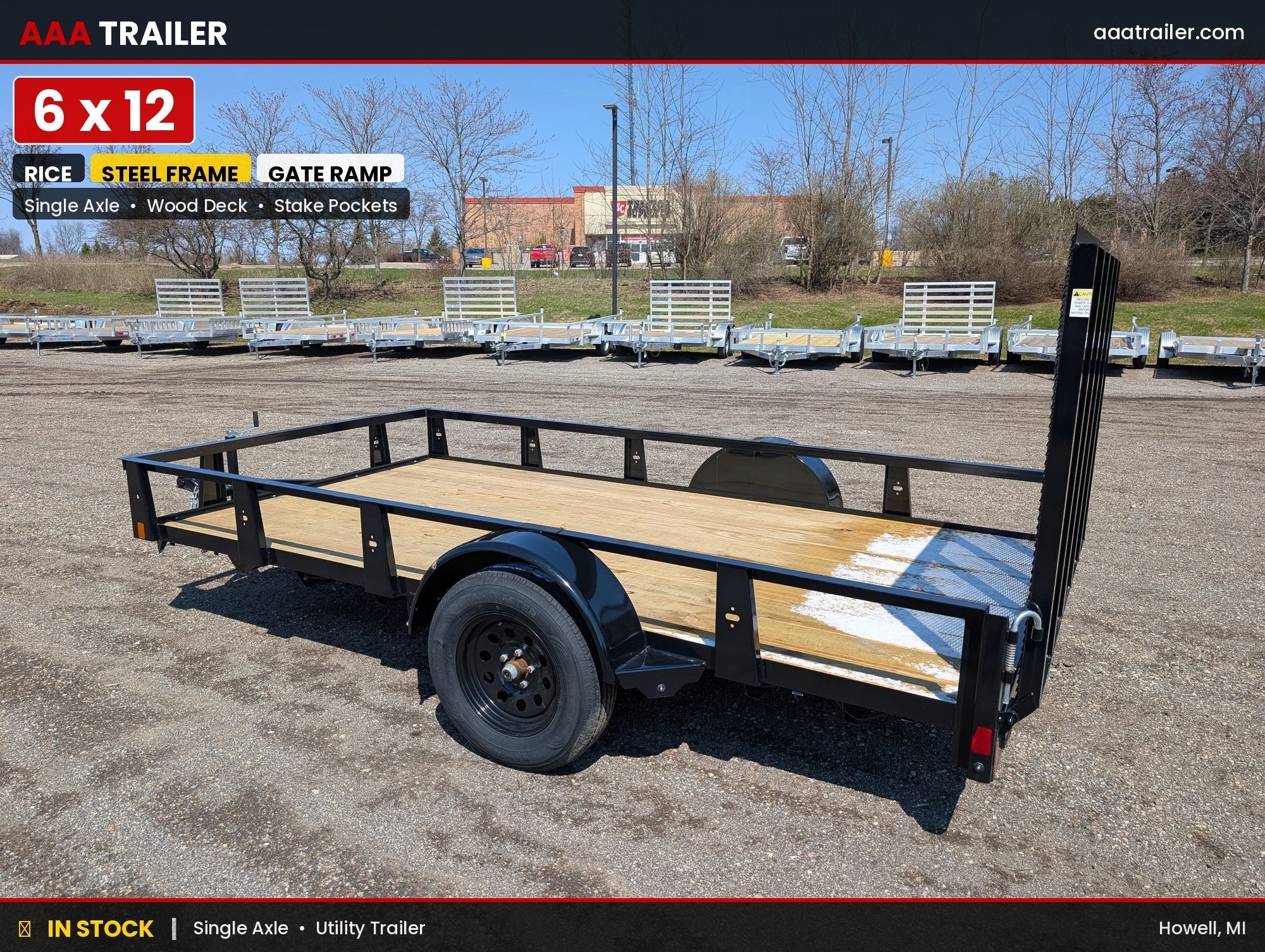 6x12 Steel Utility Trailer for Sale Near Howell, MI – Heavy-Duty Rice Trailer w/ Ramp Gate