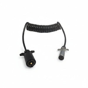 8' 7-Way RV blade to 6-way round trailer wiring adapter – coiled cord with 7-pin RV plug and 6-pin round connector