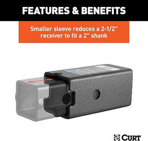Curt 45408 Trailer Hitch Receiver Adapter Reducer Sleeve Set, 3 to 2-1/2 or 2-Inch, 2-Piece, Black
