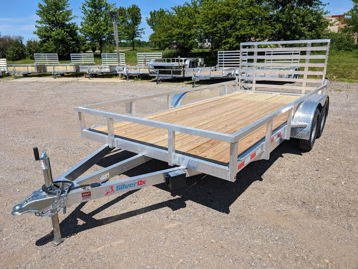 New Silver Ox 7x16 Tandem Axle Aluminum Utility Trailer with Heavy Duty Package