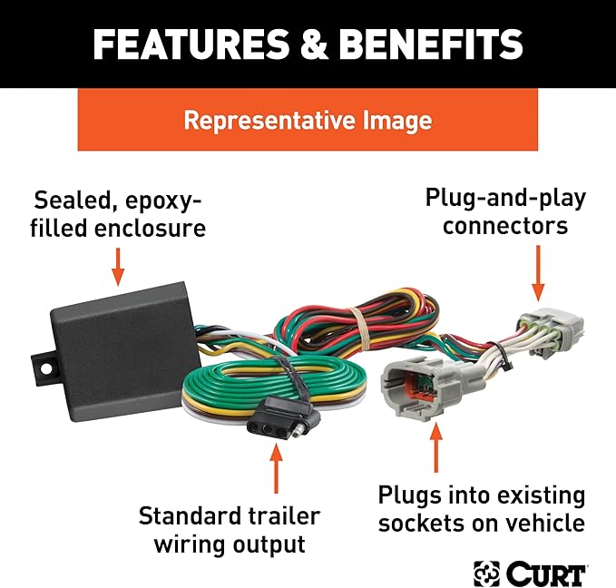 CURT 56507 Vehicle-Side Custom 4-Pin Trailer Wiring Harness, Fits Select Ford Escape
