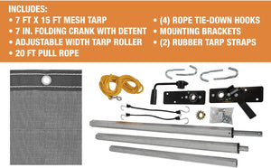 7ft x 15ft Wide Dump Trailer Complete Tarp Kit Standard Duty, 10 Mil, Black, PVC Coated Polyester