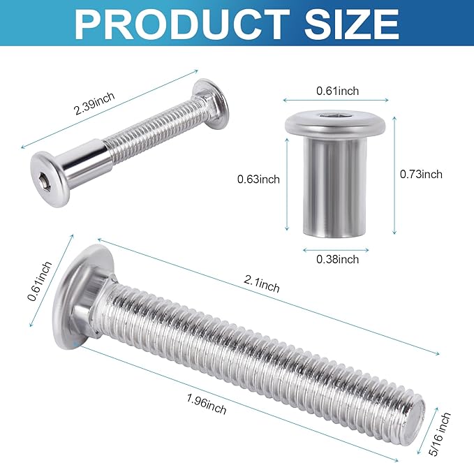 4 Pcs Trailer Hasp Bolt Kit for Trailer Cam Action Hasp, Trailer Hasp Bolt Kit, 2 in Stainless Steel Trailer Hasp Bolt for Cam Bar Lock