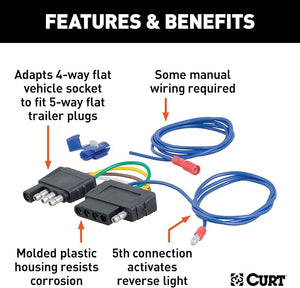CURT 57187 4-Way to 5-Way Flat Adapter for Boat Trailer Surge Brakes , Black