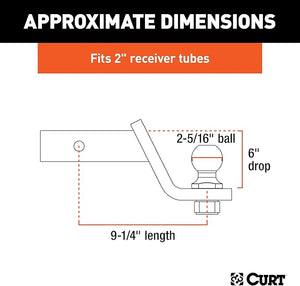CURT 45065 Lifted Truck Trailer Hitch Mount with 2-5/16-Inch Ball & Pin, Fits 2-Inch Receiver, 7,500 lbs, 6-Inch Drop