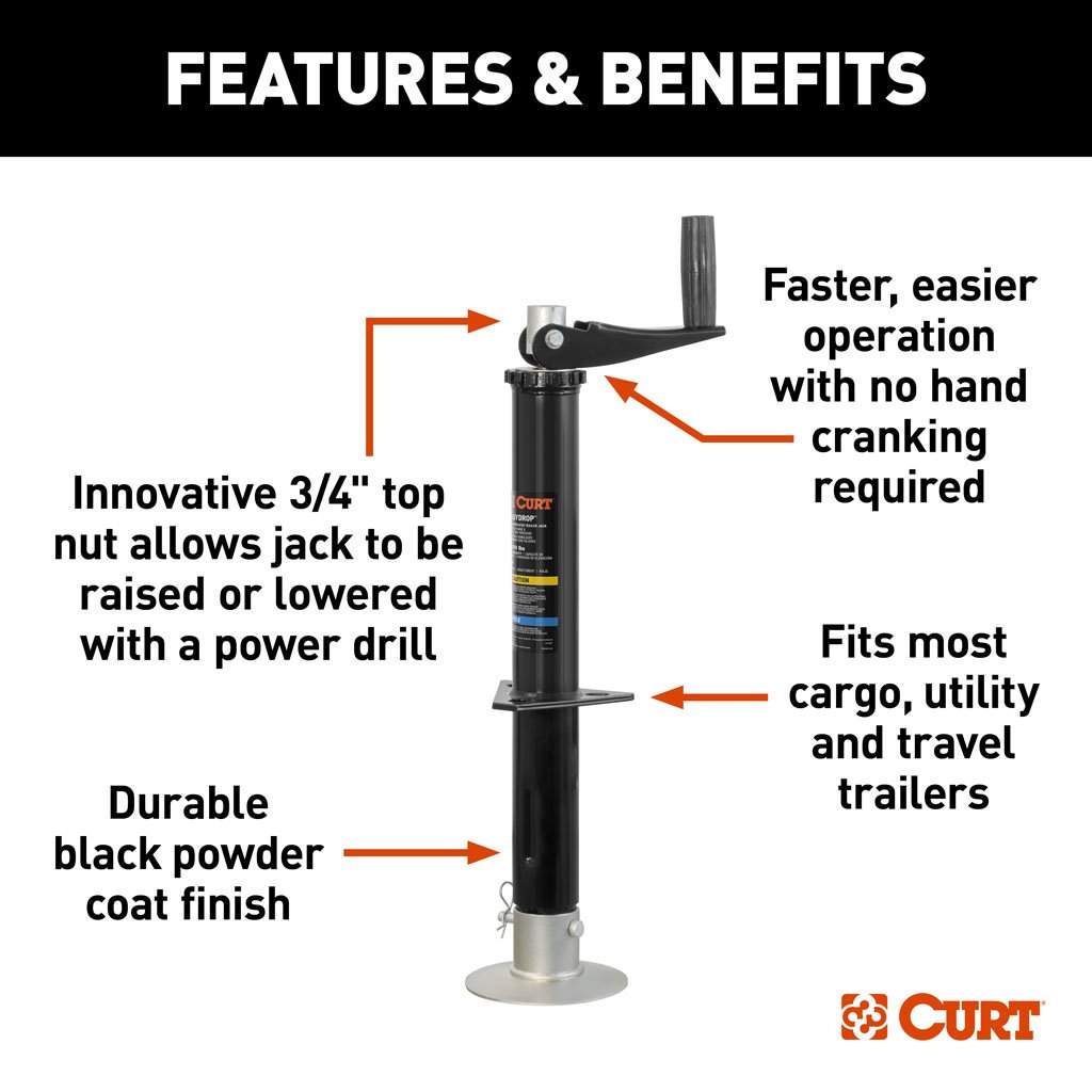 Lippert Curt Quick Drop Drill-Operated Tongue Jack, 2,000 lbs, 14" Travel #733926