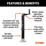 Lippert Curt Quick Drop Drill-Operated Tongue Jack, 2,000 lbs, 14" Travel #733926